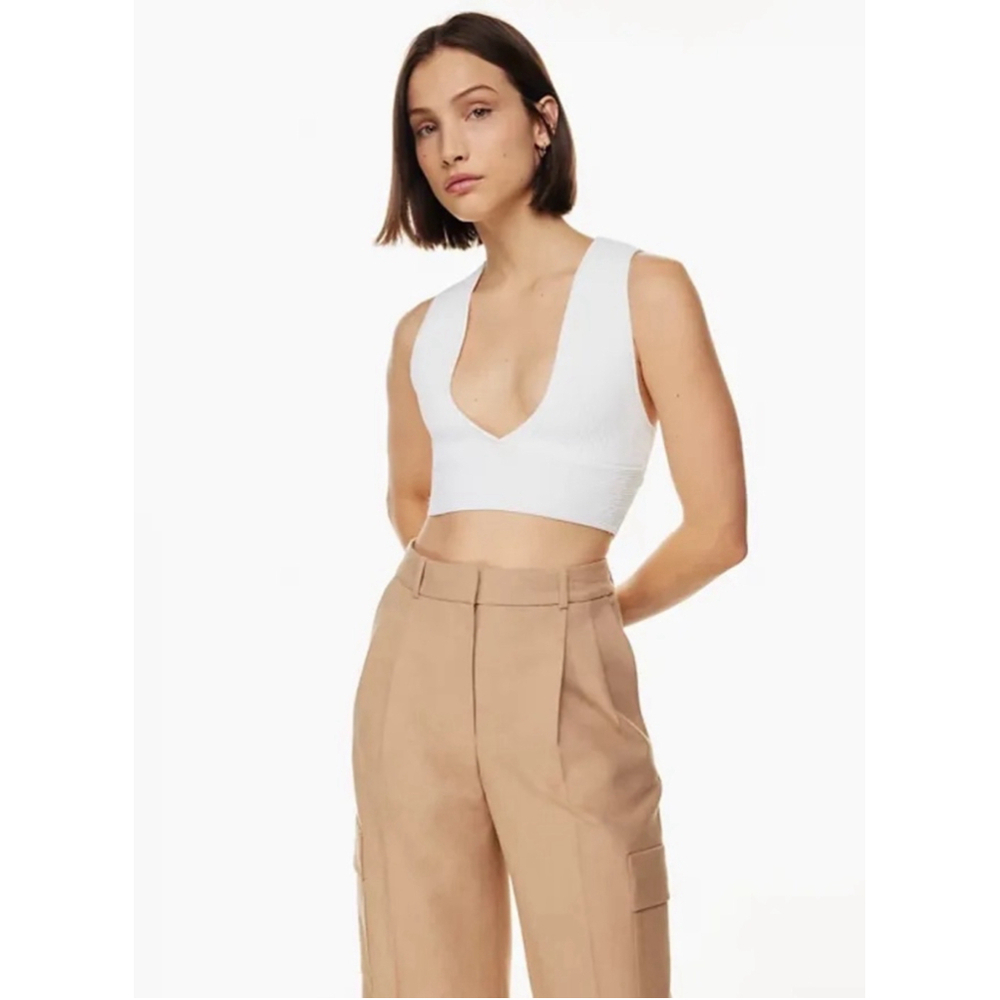 Aritzia Babaton Carlotta White Ribbed Plunge Tank Top Wonen's Size 2XL